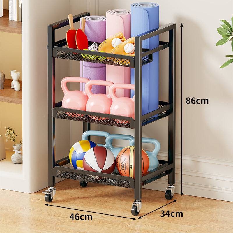 Rolling Drei-Ebenen Metallnetz Fitness Zubehör Organizer Wagen mit verriegelbaren Drehrollen