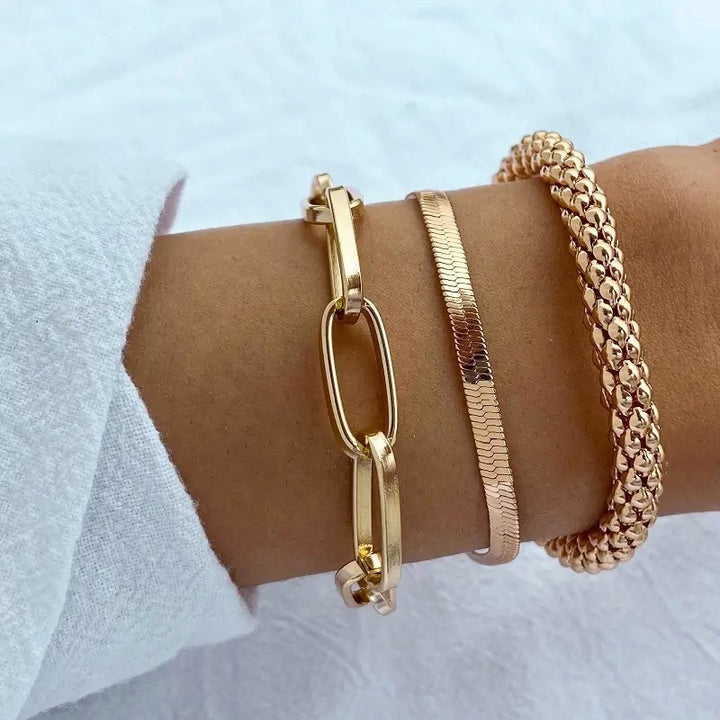 Multi-Texturiertes Silberkettenarmband-Set Karnz
