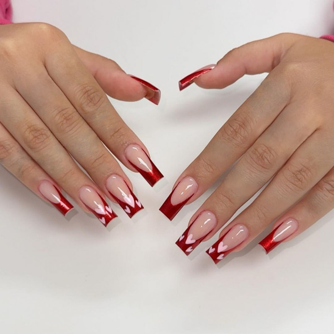Herz-Muster Acryl Nagelkunst Extensions Karnz