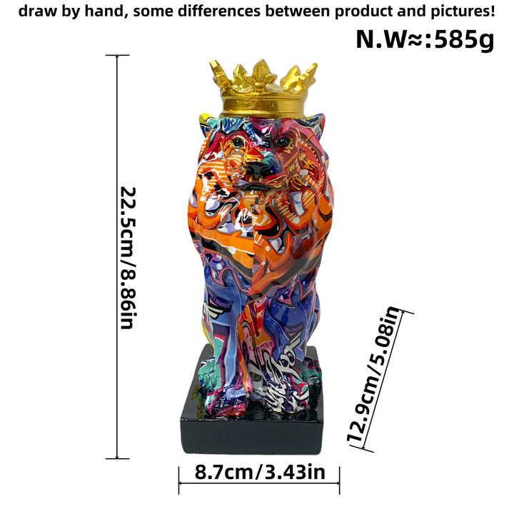 Bunte Löwen Skulptur mit Krone Karnz