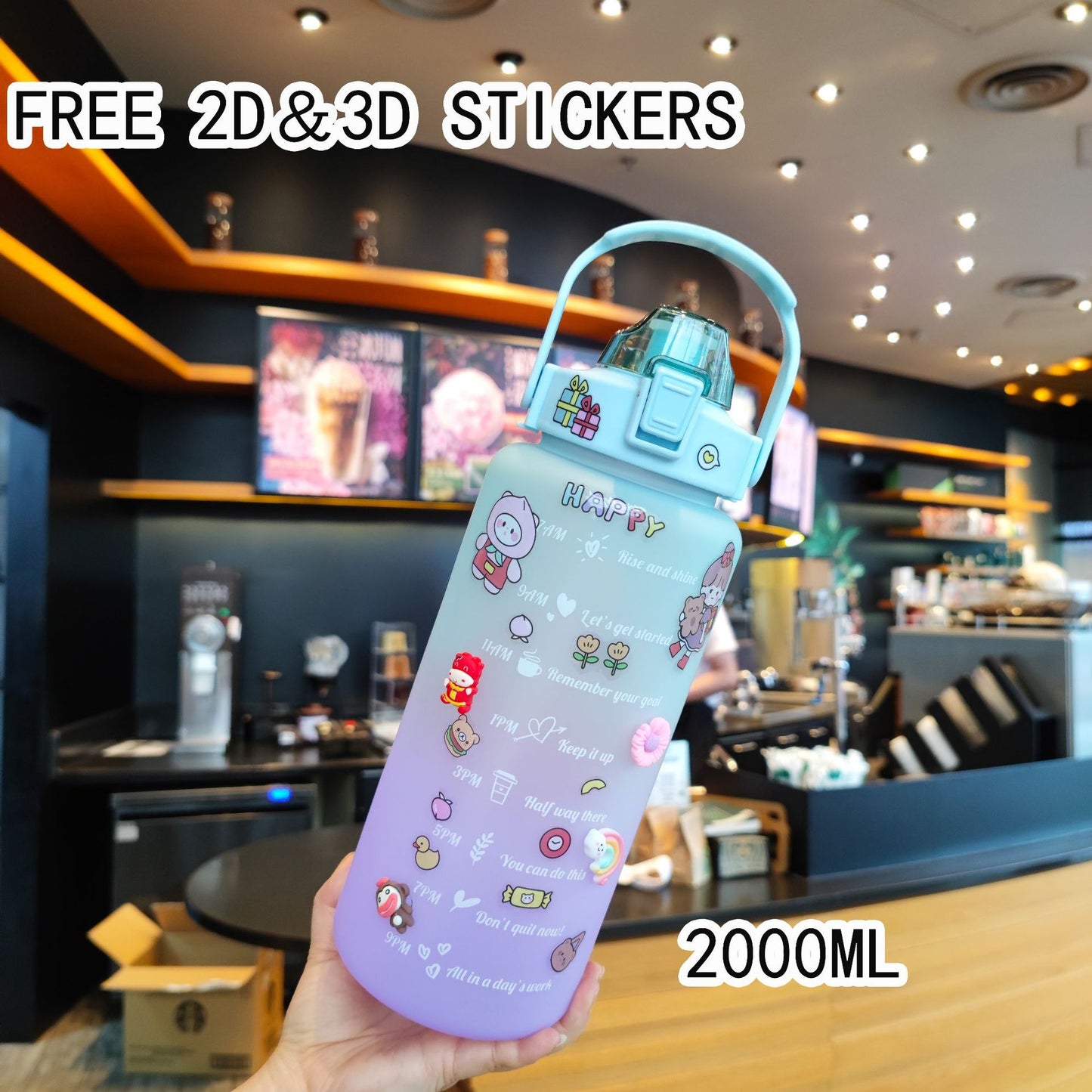 Damen Motivierende Trinkflasche mit interaktivem Sticker-Set Karnz