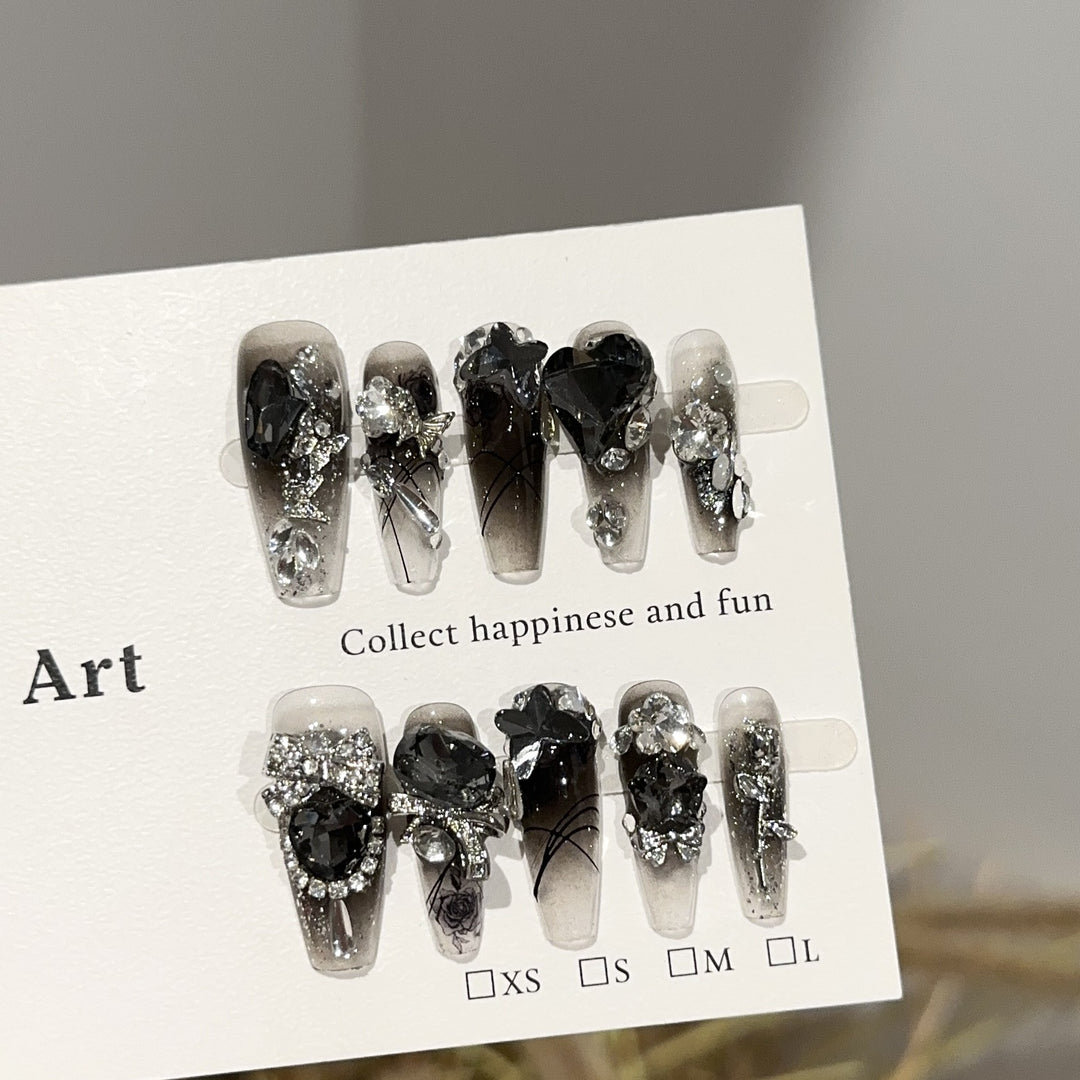 Glamourös Dekorative Press-On Nagelkunst Set mit Kristallakzenten