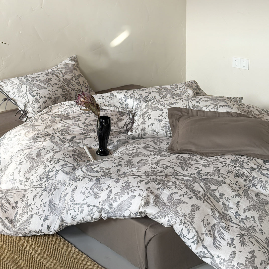 Patchwork Floral Cotton Percale Bettwäsche Set mit Knopfverschluss und Eckenbindungen