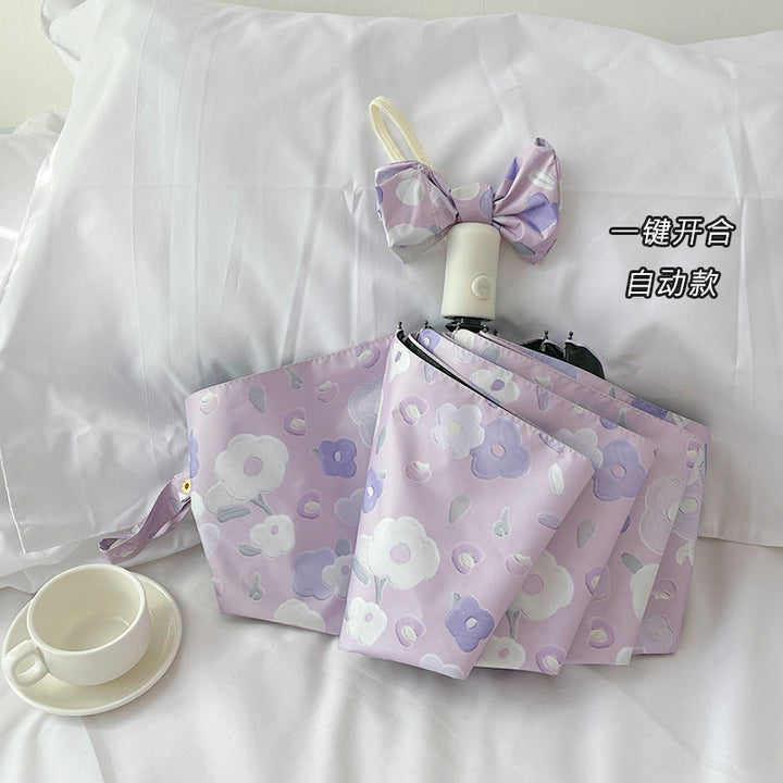 Damen Automatischer Faltregenschirm mit floralem Design und praktischem Aufbewahrungssystem Karnz