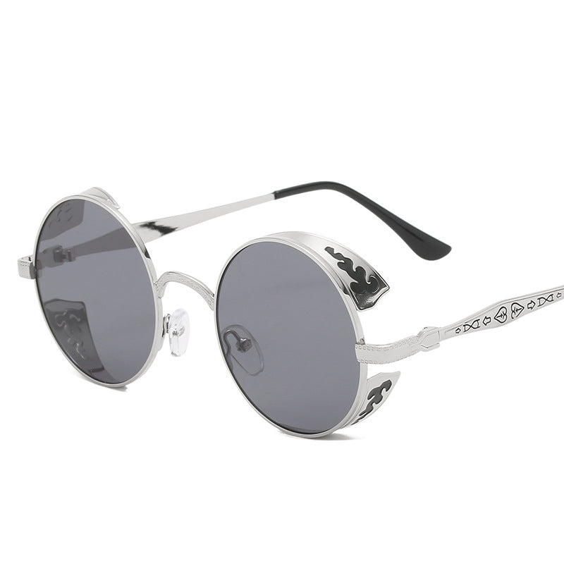Damen runde Sonnenbrille mit luxuriösem Goldrahmen und dekorativen Elementen Karnz