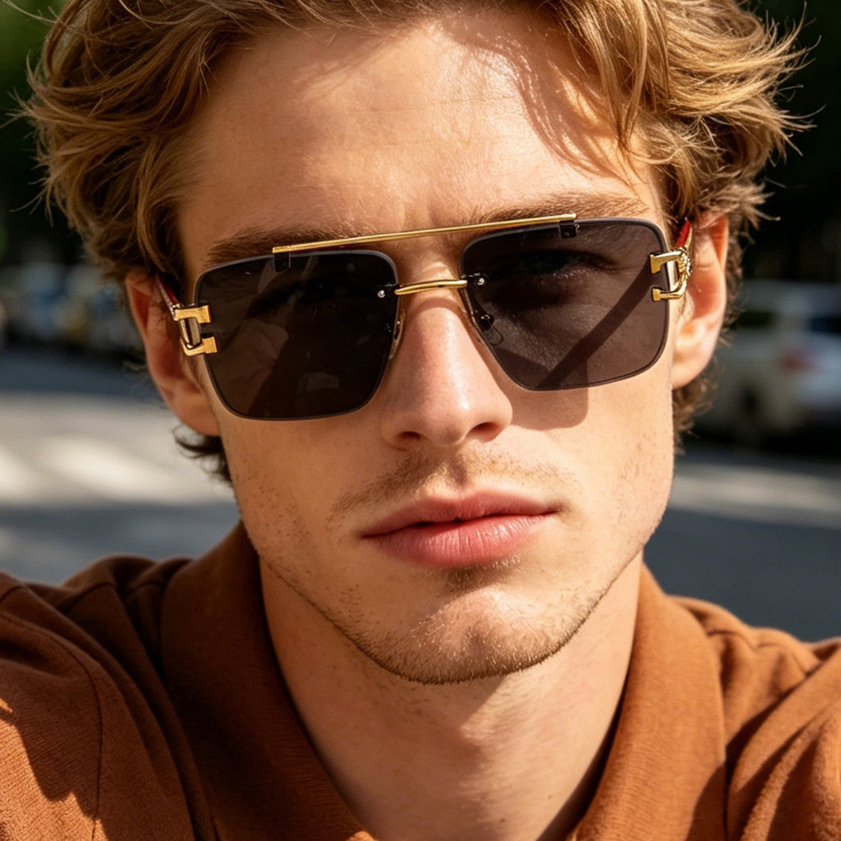 Damen stilvolle quadratische Sonnenbrille mit luxuriösem Metallrahmen Karnz