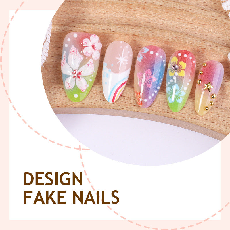 Kunstnagelset mit kreativen Blumen- und Regenbogenmustern Karnz