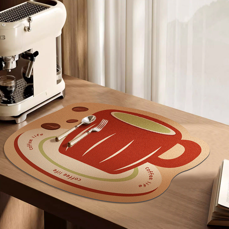 Decorative Heat-Resistant Coffee-Themed Countertop Silicone Mat with Non-Slip Backing