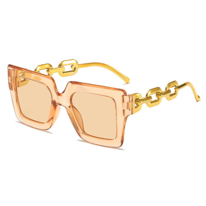 Damen Modische Sonnenbrille mit einzigartigem rechteckigen Rahmen und Kettendetails Karnz