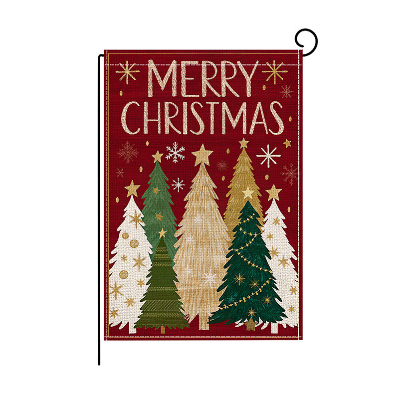 Dekorativer Jute-Textur Frohe Weihnachten Gartenflagge mit festlichem Tannenbaum-Druck