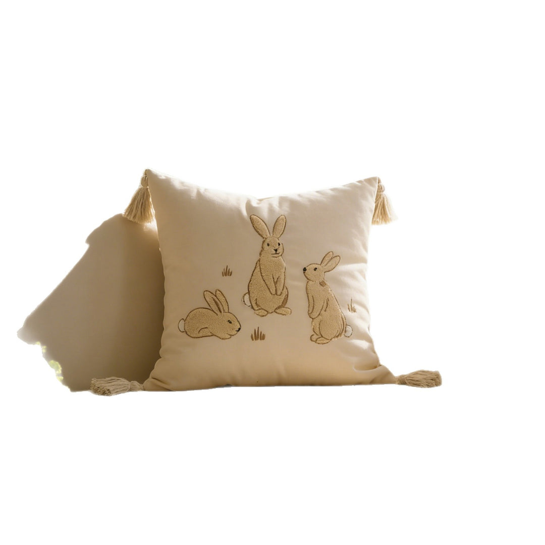 Besticktes Kaninchen Leinenmischung Lendenkissen mit Quastenecken
