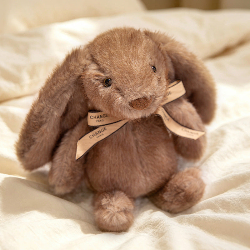 Squat Plush Bunny Cuddle Doll mit langen hängenden Ohren, gewichtetem Boden und Grosgrain-Band Karnz
