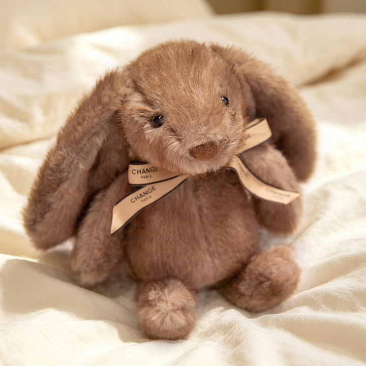 Squat Plush Bunny Cuddle Doll mit langen hängenden Ohren, gewichtetem Boden und Grosgrain-Band Karnz