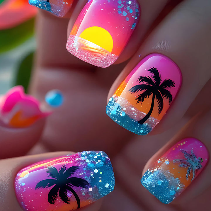 Kunstnägel mit Leuchtendem Sonnenuntergangs-Design Karnz