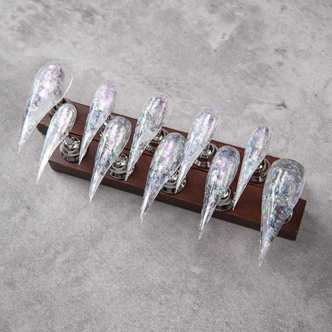 Stiletto Press-On Nail Set mit irisierendem Glitter-Finish