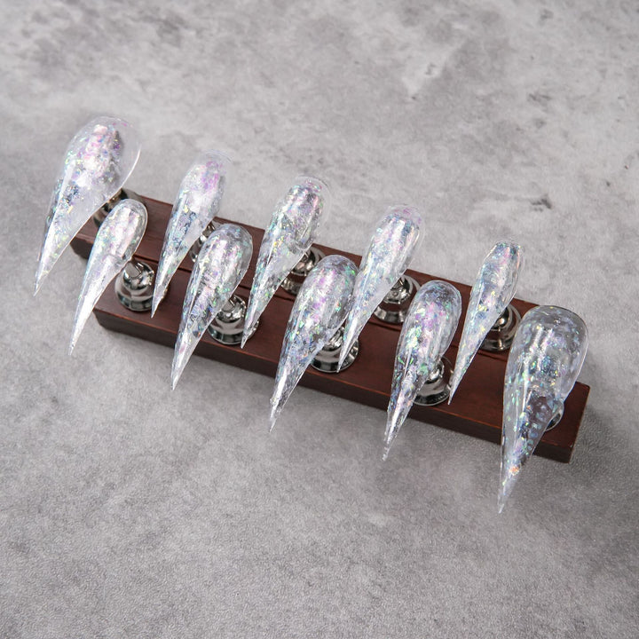 Stiletto Press-On Nail Set mit irisierendem Glitter-Finish