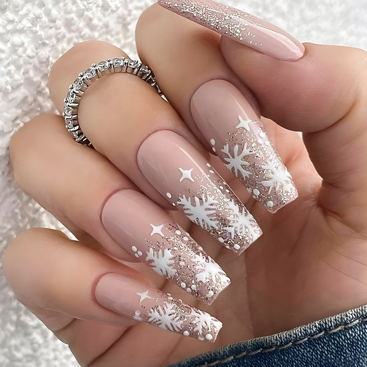 Festliche Glitzer-Schneeflocken-Fake-Nägel Karnz