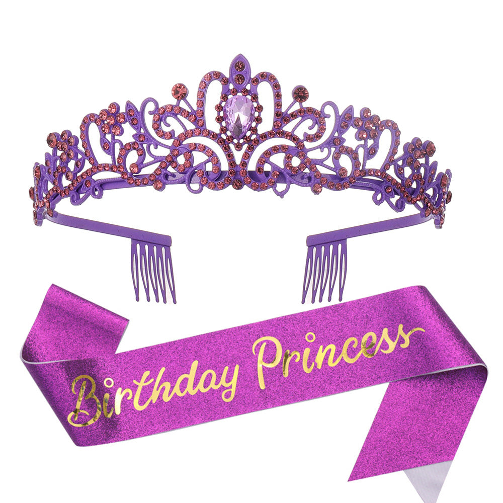 Damen Glitzernde Prinzessinnenkrone mit Birthday Princess Schärpe Karnz