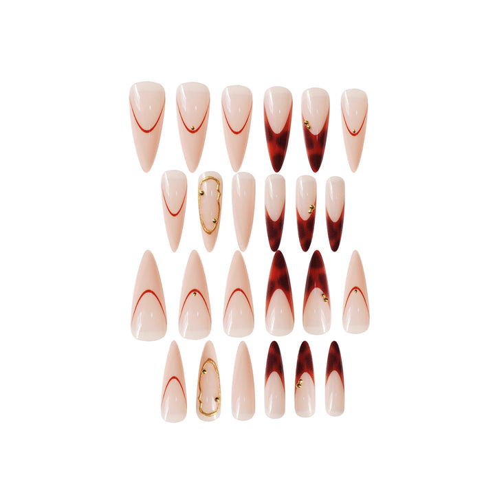Stiletto Press-On Nagelkunst Set mit eleganten goldenen Akzenten Karnz
