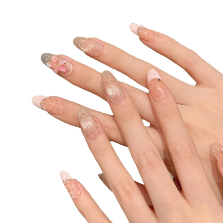 Blumen-Prägung Press-On Nagelset mit dekorativen Elementen