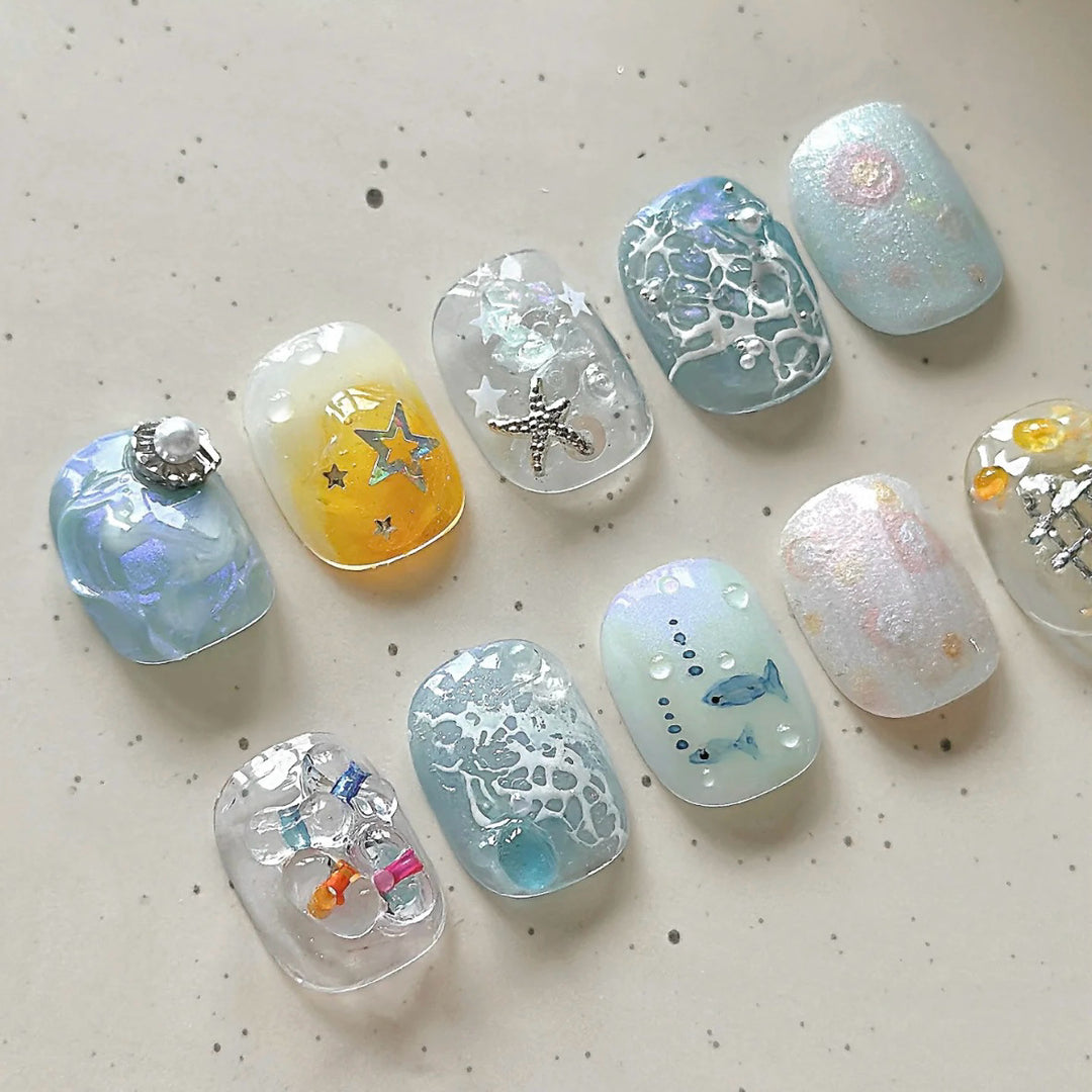 Dekoratives Press-On-Nail-Art-Set mit ozeanischen Themen