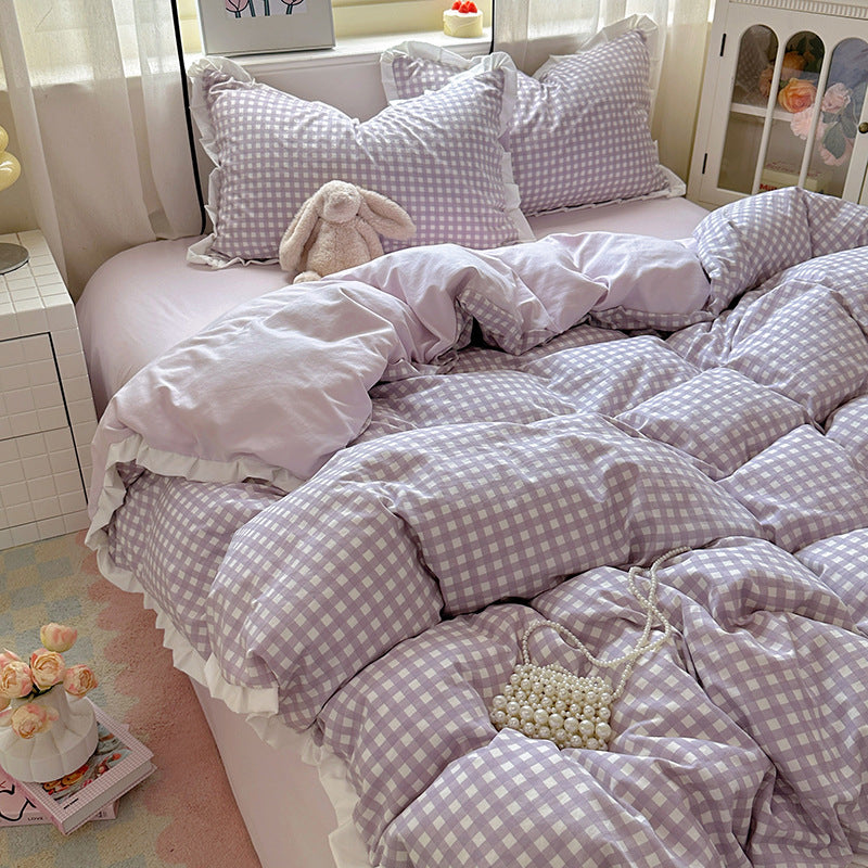 Gingham-Muster Bettdecken-Set