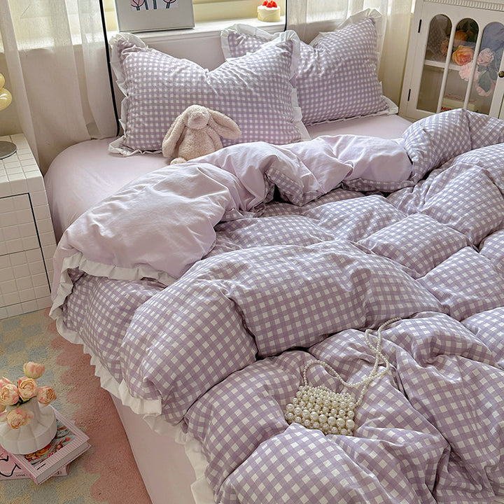 Gingham-Muster Bettdecken-Set