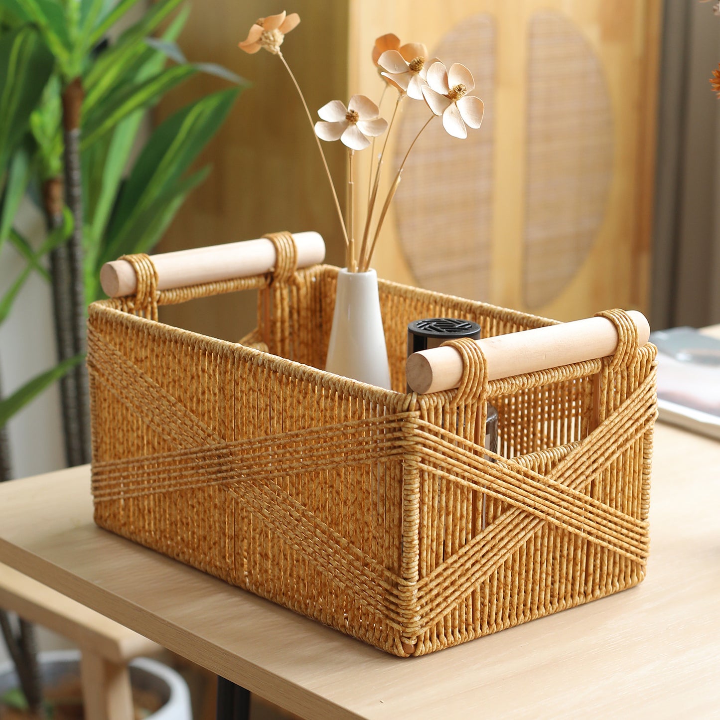 Unisex Funktionaler Aufbewahrungskorb mit ergonomischen Holzgriffen Karnz