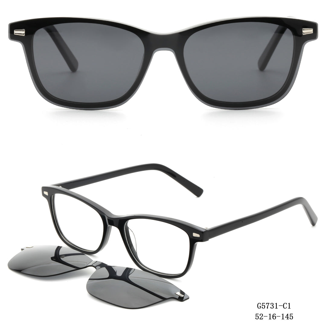 Damen modische Quadratische Sonnenbrille mit abnehmbaren Gläsern Karnz
