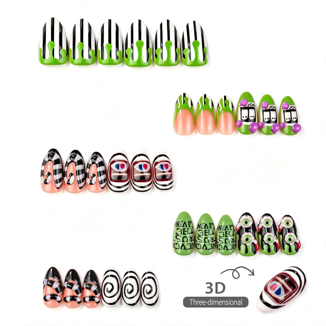 Halloween-Themen Press-On Nagelset mit gruseligen Designs