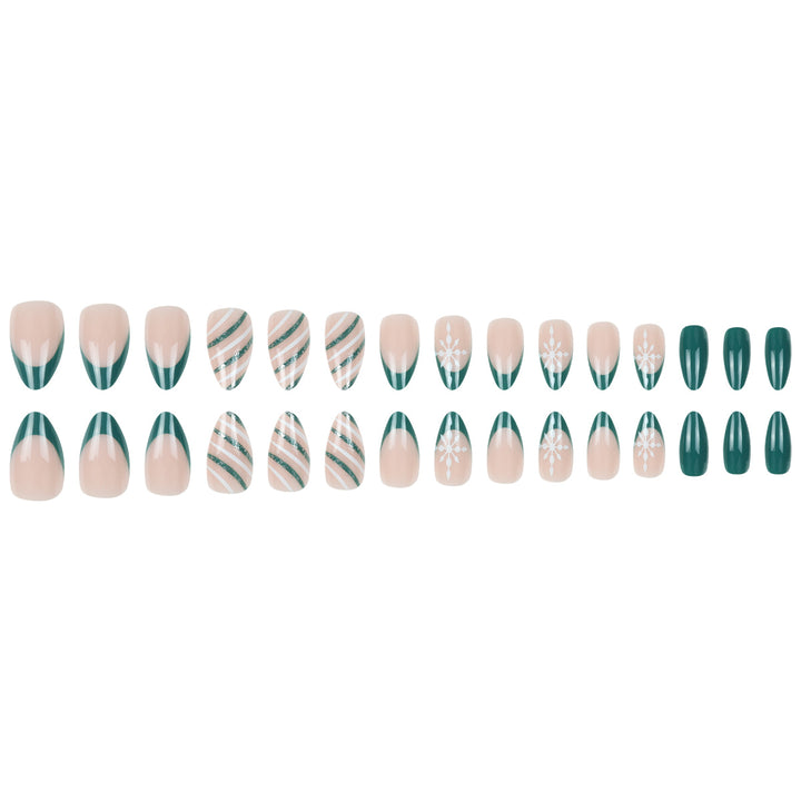 Premium Stiletto Press-On Nagelkunst Set mit Schneeflocken- und Streifendesign Karnz