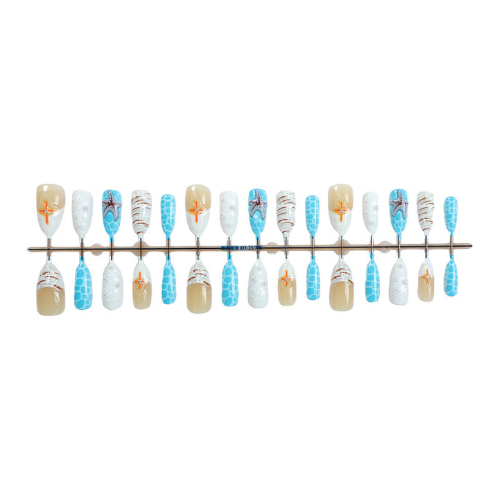 Strand-inspirierte Press-On-Nagelset mit Ozean- und Seestern-Designs Karnz