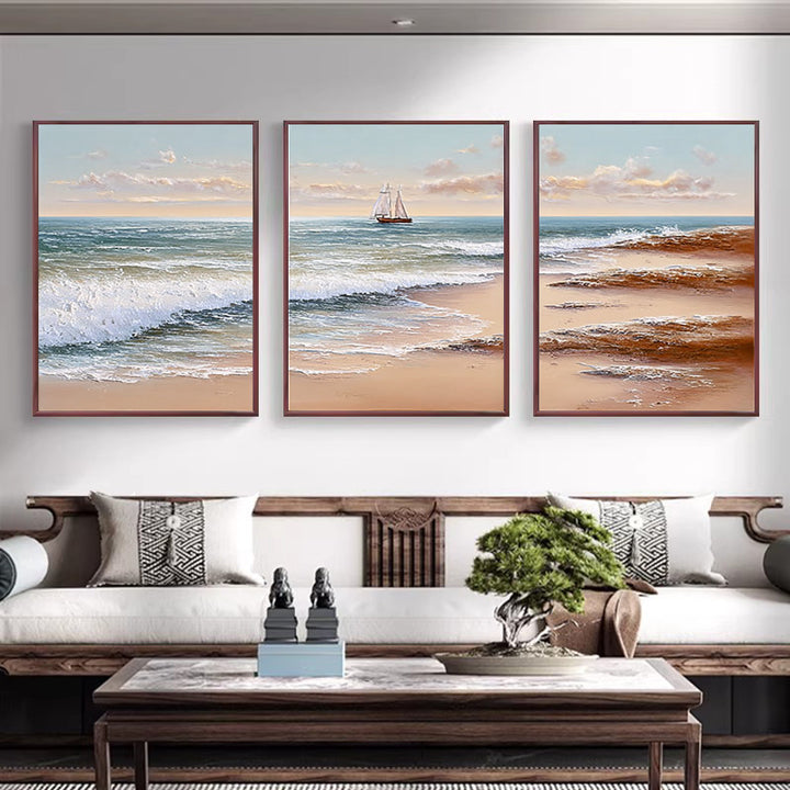 Küsten-Seestück Kunst Triptychon