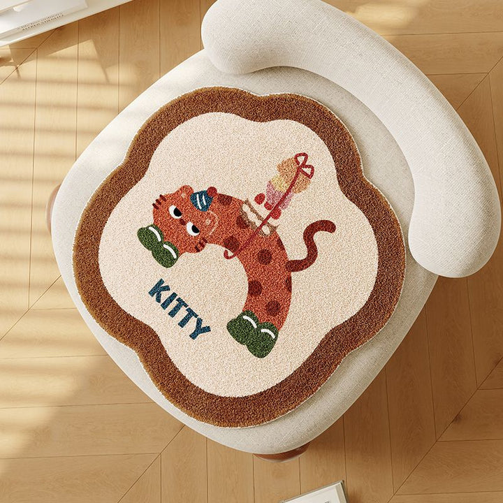 Scalloped-Edge Low-Pile Absorbent Accent Area Rug with Puppy Balloon Motif