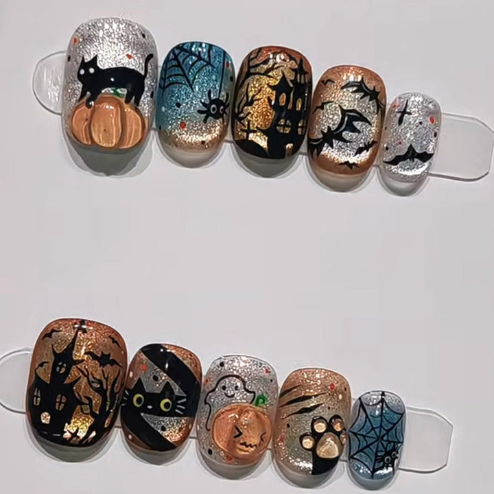 Themen Press-On Nagel Set mit Halloween-Motiven Karnz