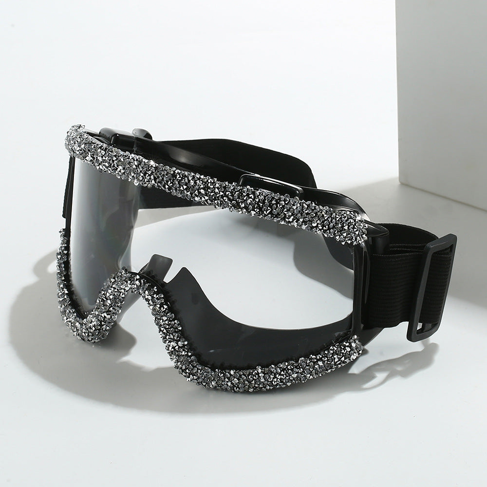 Damen Glamouröse Skibrille mit funkelndem Schmuckrahmen Karnz