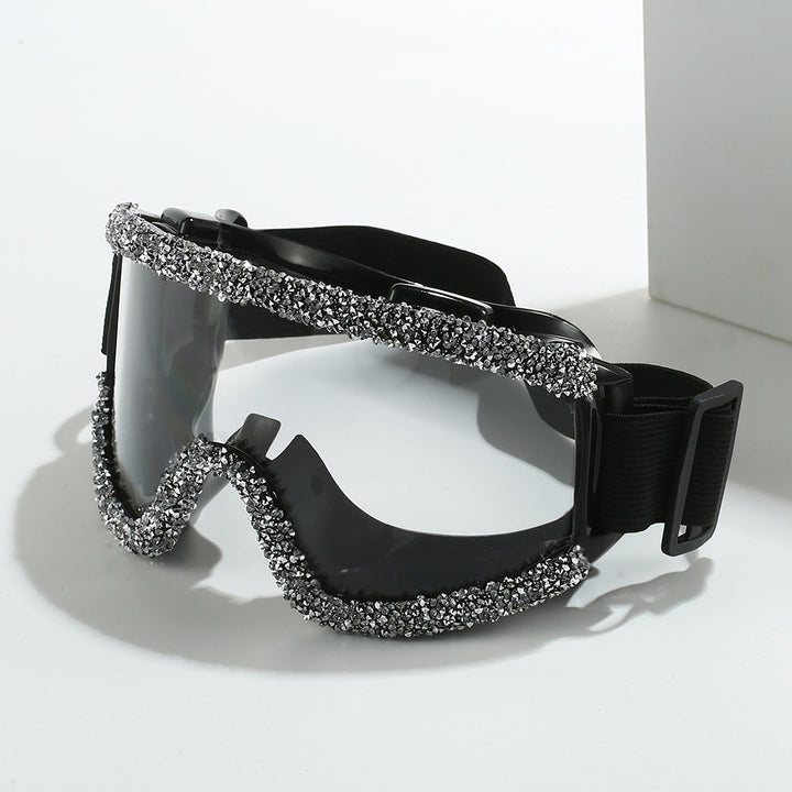 Damen Glamouröse Skibrille mit funkelndem Schmuckrahmen Karnz