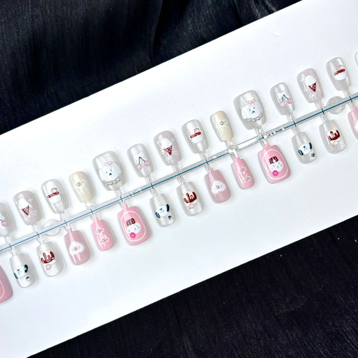Elegante Polka Dot und Spitzen Press-On Nagel Set