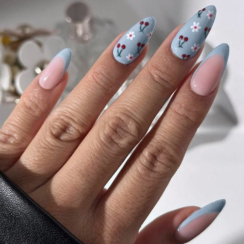 Dekoratives Florales Press-On Nagel Kunst Set