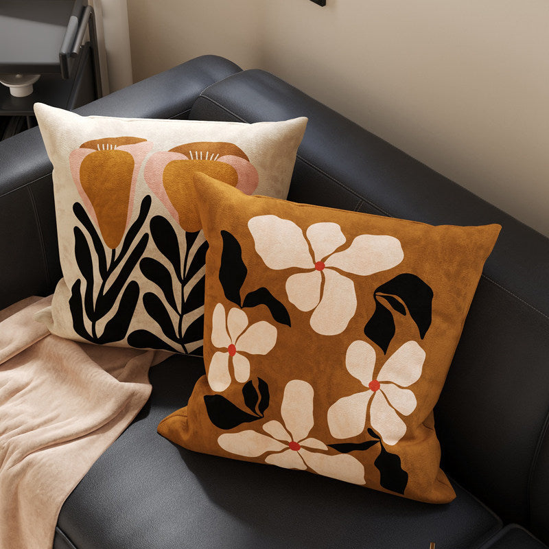 Square Suede-Finish Botanical Print Decorative Throw Pillow Cover with Invisible Zipper