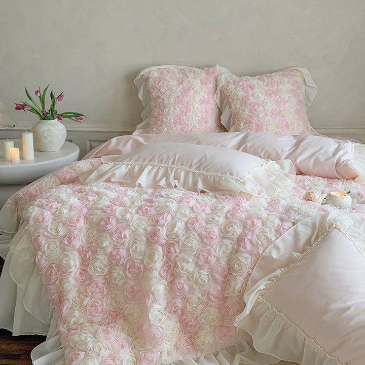 Luxuriöses Blumiges Rüschsen Duvet-Bettwäsche-Set