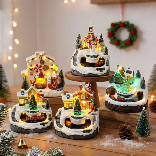 Beleuchtete Weihnachtsdorf-Dekoration mit beweglichen Figuren Karnz