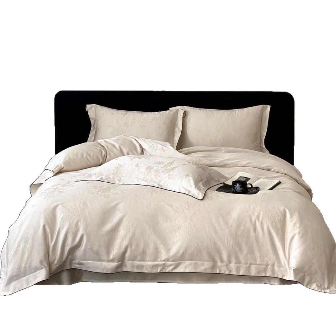 Jacquard-Baumwoll-Percale-Bettbezug-Set mit kontrastfarbener Paspel und Oxford-Kissenbezügen