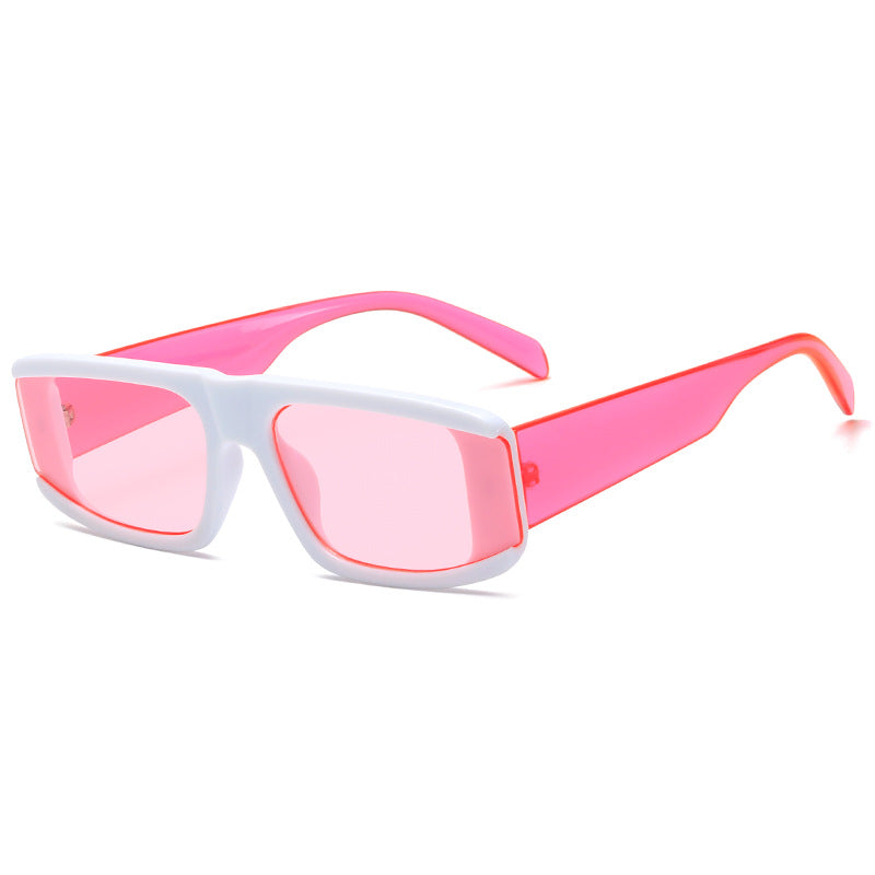 Damen modische Sonnenbrille mit futuristischem Design und transparenten Rahmen Karnz