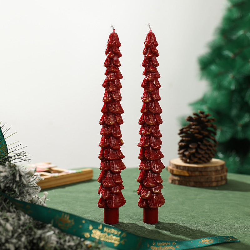 Skulptierte Evergreen Baum Taper Kerzen Set Dekorative Feiertags Tischkerzen