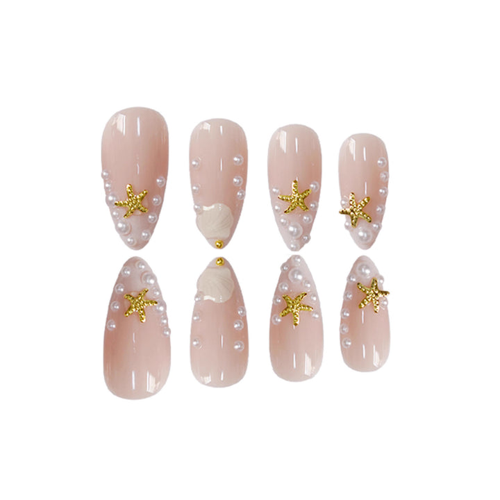 Künstlerische von Muscheln inspirierte Press-On Nagelkunst Karnz