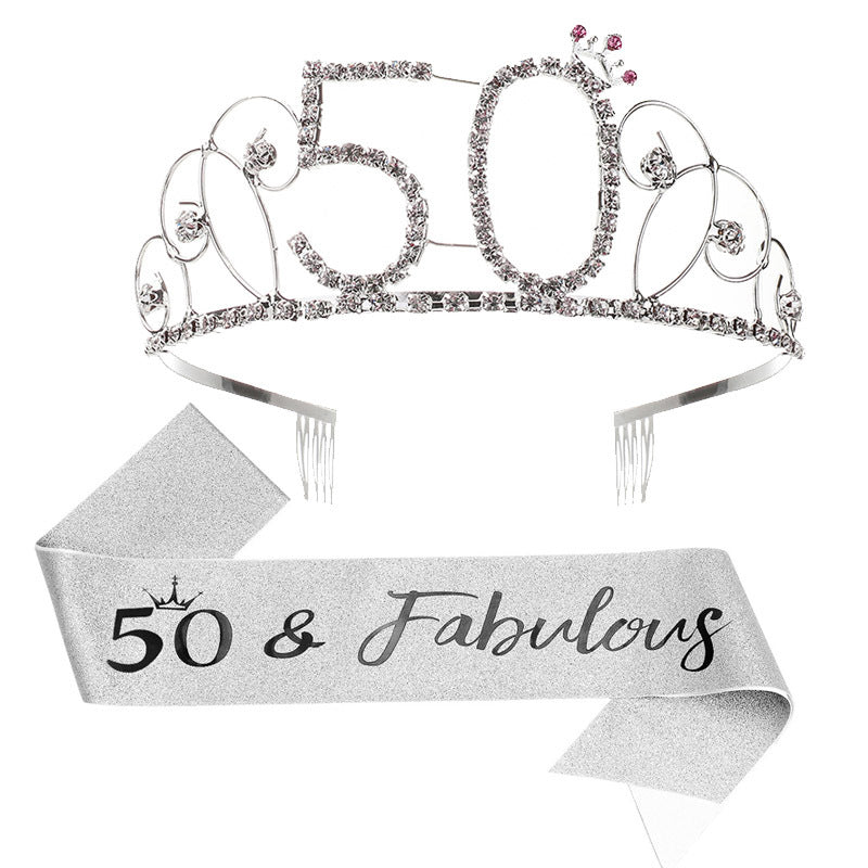 Damen Glitzernde Tiara mit festlichem "50 & Fabulous"-Design Karnz