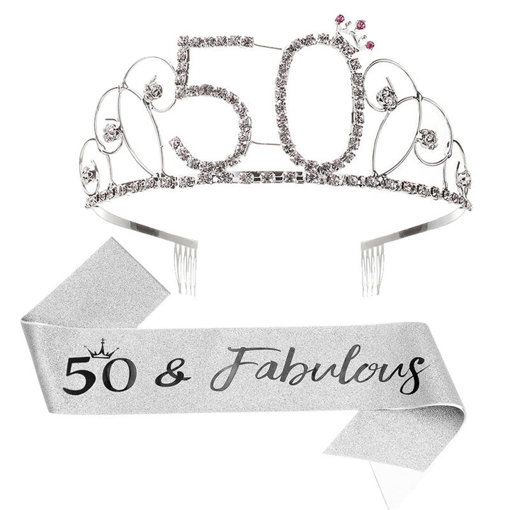 Damen Glitzernde Tiara mit festlichem "50 & Fabulous"-Design Karnz