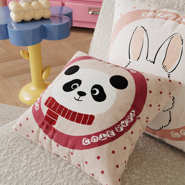 Plush Textured Bunny Illustration Square Throw Pillow Cover with Hidden Zipper