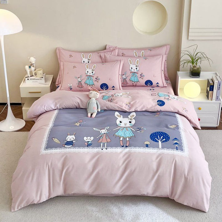 Reversible Brushed Cotton Duvet Cover Set with Pine Tree Embroidery